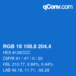 カラーコード: RGB 18 108.8 204.4 | qconv.com