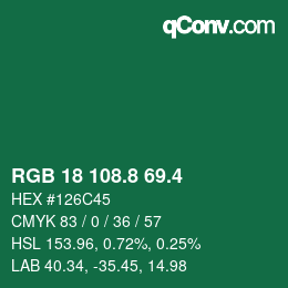 カラーコード: RGB 18 108.8 69.4 | qconv.com