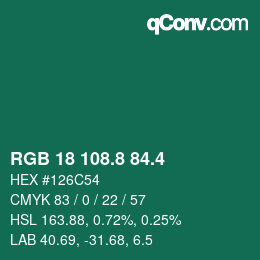 カラーコード: RGB 18 108.8 84.4 | qconv.com