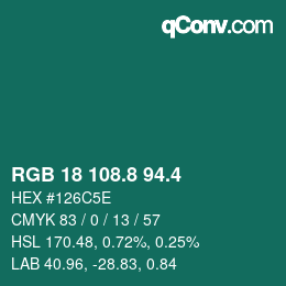 カラーコード: RGB 18 108.8 94.4 | qconv.com
