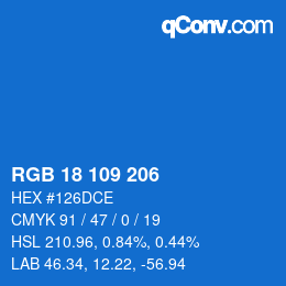 Color code: RGB 18 109 206 | qconv.com