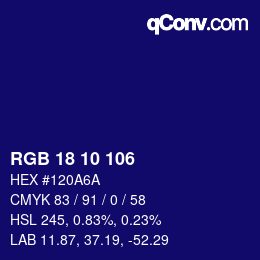 Color code: RGB 18 10 106 | qconv.com