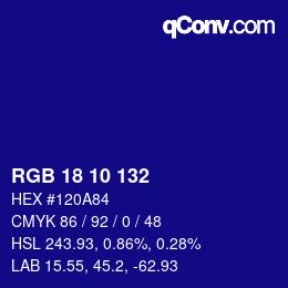 カラーコード: RGB 18 10 132 | qconv.com