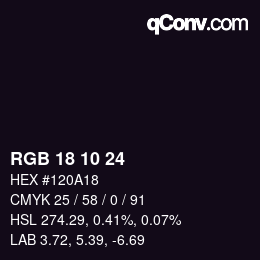 カラーコード: RGB 18 10 24 | qconv.com