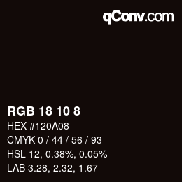 カラーコード: RGB 18 10 8 | qconv.com