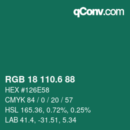 カラーコード: RGB 18 110.6 88 | qconv.com