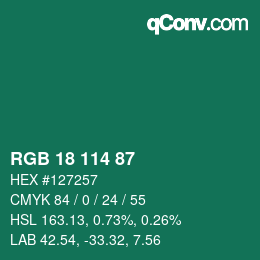 カラーコード: RGB 18 114 87 | qconv.com