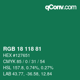 Color code: RGB 18 118 81 | qconv.com