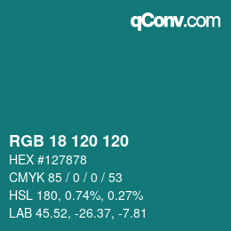 颜色代码: RGB 18 120 120 | qconv.com