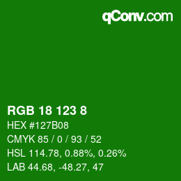 カラーコード: RGB 18 123 8 | qconv.com