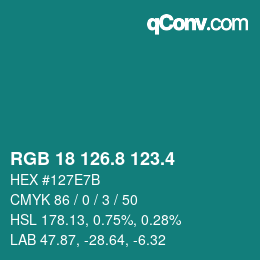 カラーコード: RGB 18 126.8 123.4 | qconv.com