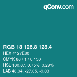 カラーコード: RGB 18 126.8 128.4 | qconv.com