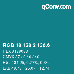 カラーコード: RGB 18 128.2 136.6 | qconv.com