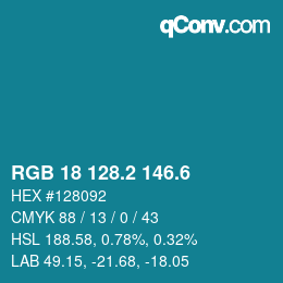 カラーコード: RGB 18 128.2 146.6 | qconv.com