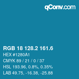 カラーコード: RGB 18 128.2 161.6 | qconv.com