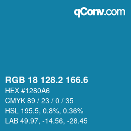 カラーコード: RGB 18 128.2 166.6 | qconv.com