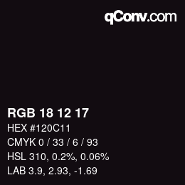 Color code: RGB 18 12 17 | qconv.com