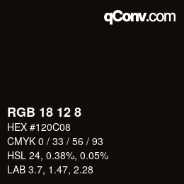 Color code: RGB 18 12 8 | qconv.com