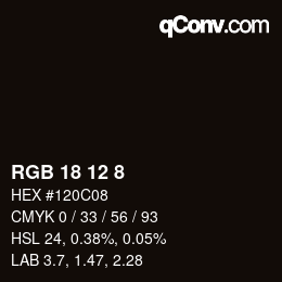 カラーコード: RGB 18 12 8 | qconv.com