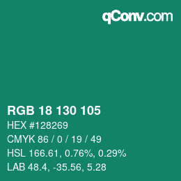 Color code: RGB 18 130 105 | qconv.com