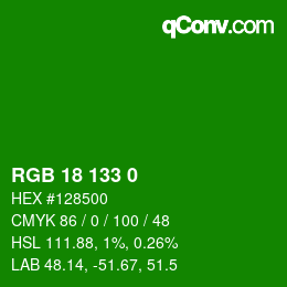Color code: RGB 18 133 0 | qconv.com