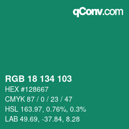 カラーコード: RGB 18 134 103 | qconv.com