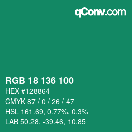Color code: RGB 18 136 100 | qconv.com