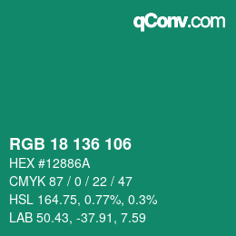 Color code: RGB 18 136 106 | qconv.com