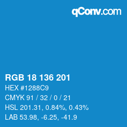 Color code: RGB 18 136 201 | qconv.com