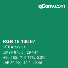 Color code: RGB 18 136 97 | qconv.com