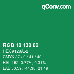 Color code: RGB 18 138 82 | qconv.com