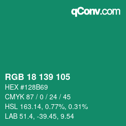 Color code: RGB 18 139 105 | qconv.com