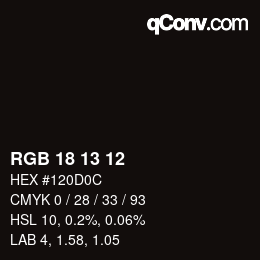 Color code: RGB 18 13 12 | qconv.com