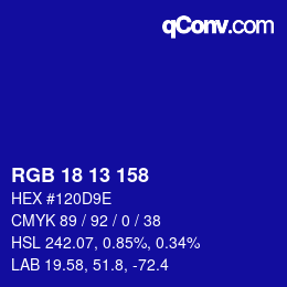 カラーコード: RGB 18 13 158 | qconv.com