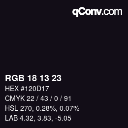 颜色代码: RGB 18 13 23 | qconv.com