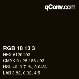 颜色代码: RGB 18 13 3 | qconv.com