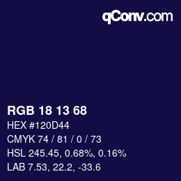 カラーコード: RGB 18 13 68 | qconv.com