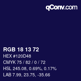 Color code: RGB 18 13 72 | qconv.com