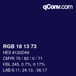Color code: RGB 18 13 73 | qconv.com