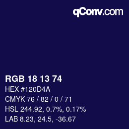 カラーコード: RGB 18 13 74 | qconv.com