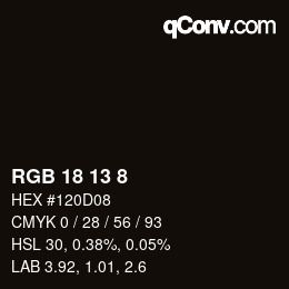 颜色代码: RGB 18 13 8 | qconv.com