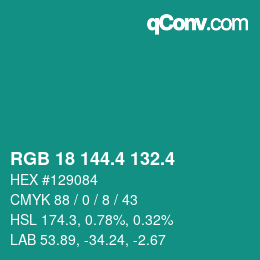 カラーコード: RGB 18 144.4 132.4 | qconv.com