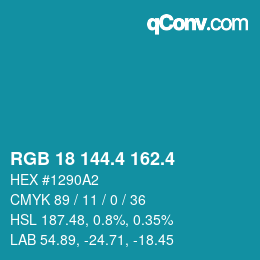 カラーコード: RGB 18 144.4 162.4 | qconv.com