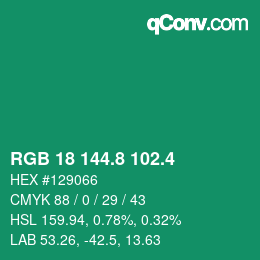カラーコード: RGB 18 144.8 102.4 | qconv.com