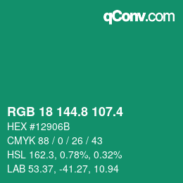 カラーコード: RGB 18 144.8 107.4 | qconv.com