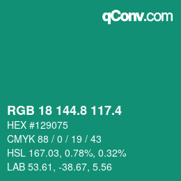 カラーコード: RGB 18 144.8 117.4 | qconv.com