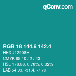 カラーコード: RGB 18 144.8 142.4 | qconv.com