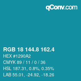 カラーコード: RGB 18 144.8 162.4 | qconv.com