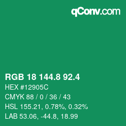 カラーコード: RGB 18 144.8 92.4 | qconv.com