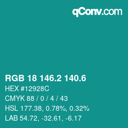 カラーコード: RGB 18 146.2 140.6 | qconv.com